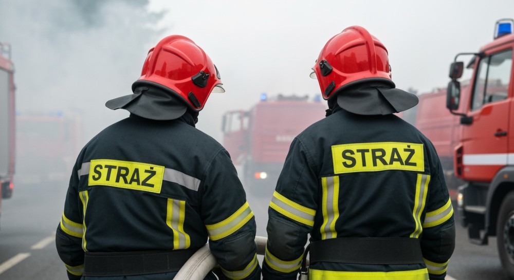 Płonące auto w Zdrojach: Pożar przy stacji paliw w Szczecinie